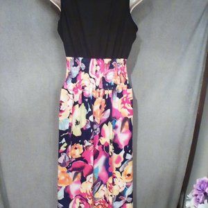 "NEW BLACK BODICE WITH MULTIPLE PINK COLORS SKIRT MAXI DRESS, SIZE X-LARGE!"